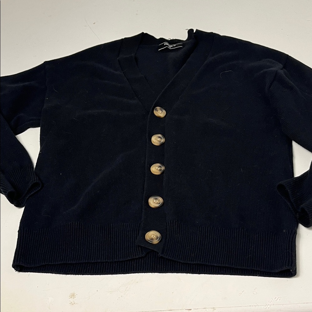 Forever 21 Men Small Black Long Sleeve Chunky Button Up Cardigan Sweater